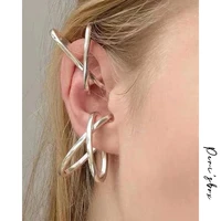 perisbox gold silver color x shape crossed clip earring without piercing shiny geometric earrings for women minimalist ear cuff
