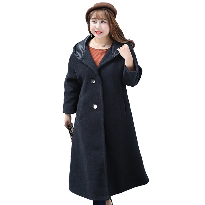 2019 Autumn Winter Oversize Woolen Coat Women Hooded Outerwear Female Black red Jacket Long Coats Plus size 4XL-8XL G752 | Женская