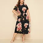 Летняя женская Повседневная рубашка свободного кроя, с О-образным вырезом, платья с коротким рукавом Цветочный принт бантом поясной ремень размера плюс рубашка платье Vestido # T2G