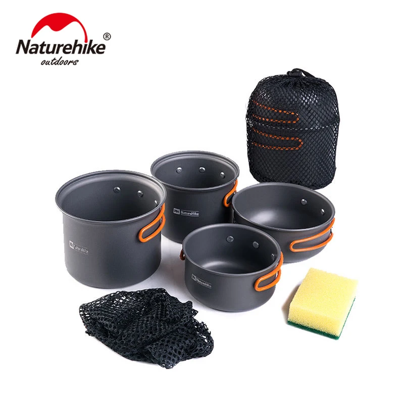 

Naturhike Ultralight Outdoor Camping Cookware Utensils 4 Combination Cookware Tableware For Picnic Bowl Pot Pan Set NH15T401-G