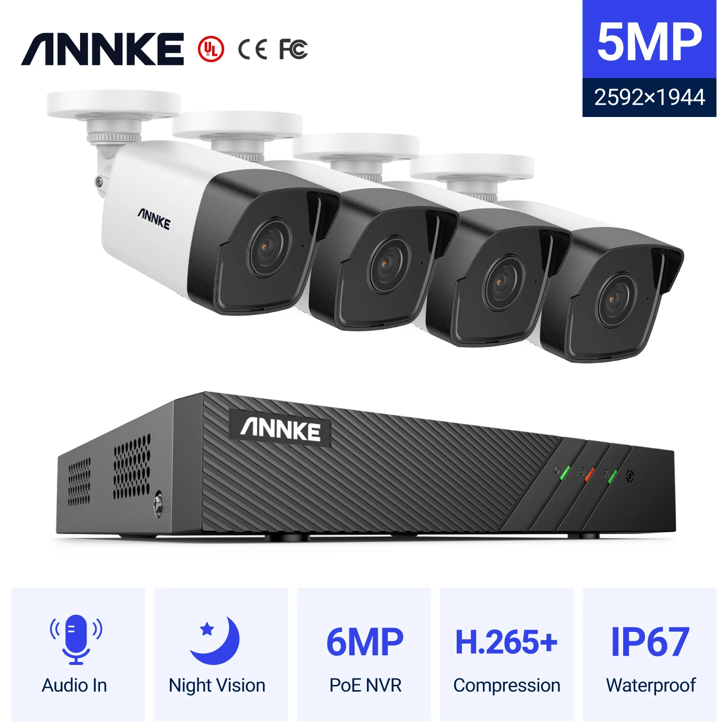 Сетевая система видеонаблюдения ANNKE 8 каналов FHD 5 Мп POE сетевой видеорегистратор