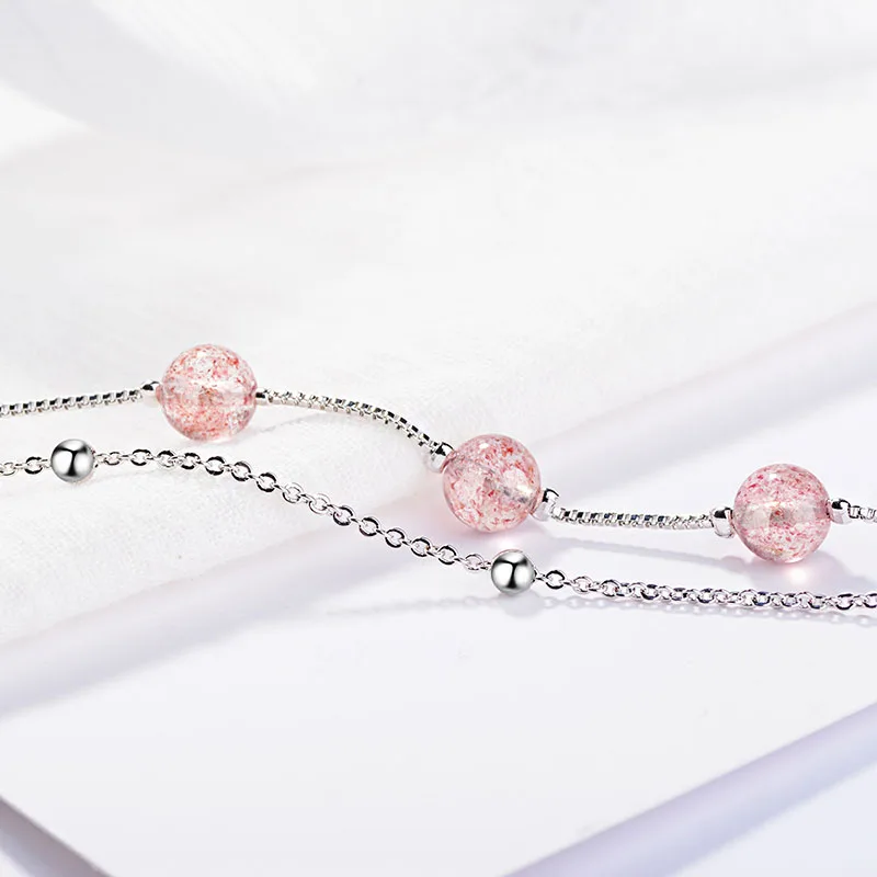 Jinzeyi двойной натуральный клубничный Кристалл Розовый кристалл браслет женский