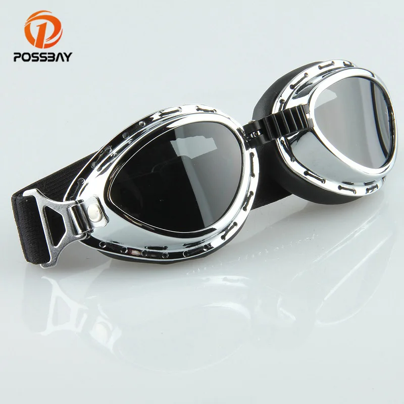 

POSSBAY Black Leather Motorcycle Glasses Goggles Pilot Vintage Classic Cycling Eyewear Cafe Racer Skiing Sun Glasses