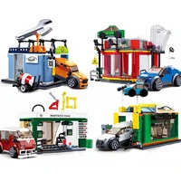 city car service center gas station repair shop vehicle garage building blocks kit bricks classic model diy toys for kids gifts