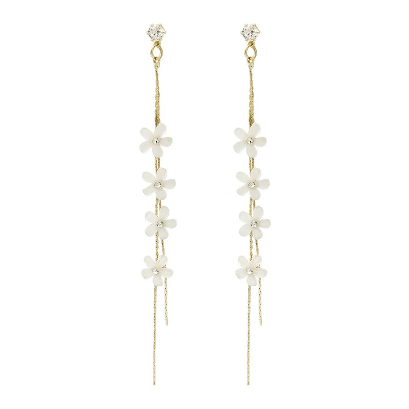 Модные новые серьги корейской версии серьги-подвески в виде цветка с жемчугом и