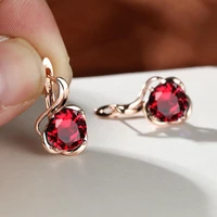 exquisite red rose flower dangle earrings for women rose gold multi color zircon earrings female trendy cute earrings jewelry
