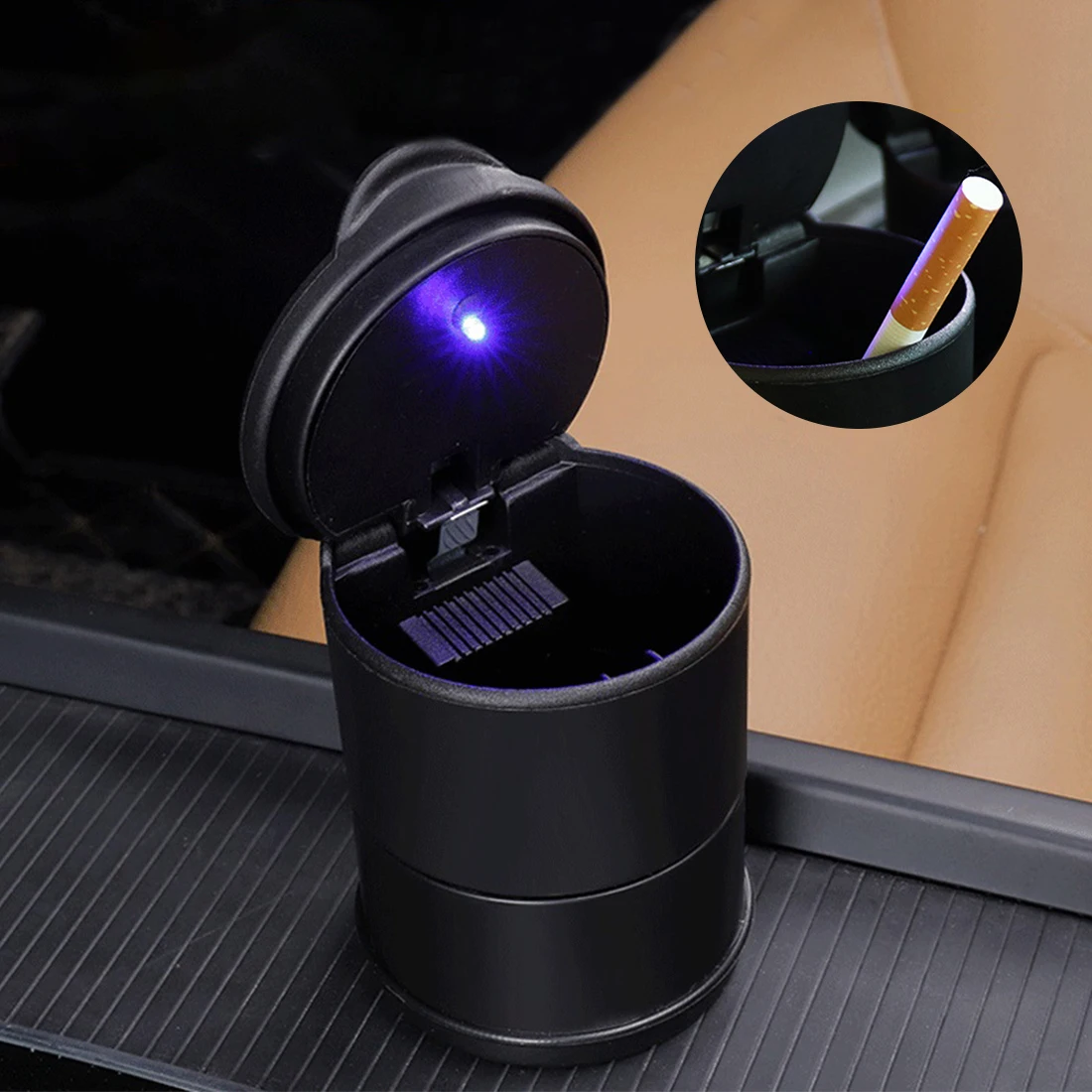 

1PCS Car LED Ashtray Black Garbage Coin Storage Cup Container Cigar Ash Tray Car Styling Universal Size Ashtrays