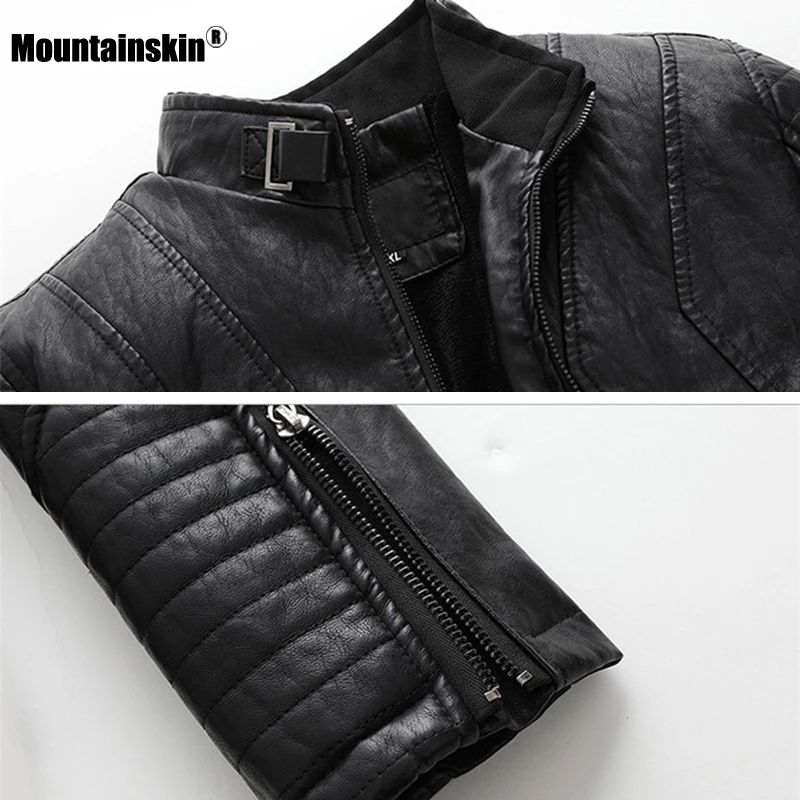 Mountainskin, новинка, кожаная мужская куртка, зима, осень, мужские кожаные куртки, мотоциклетные, ПУ кожа, Мужская модная повседневная брендовая одежда, SA778