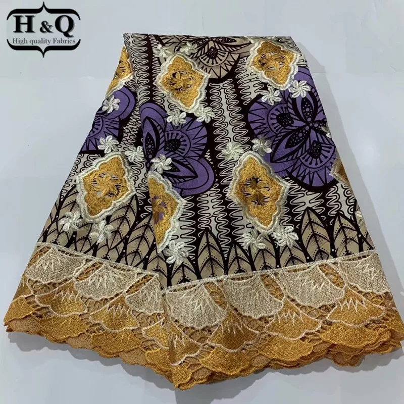 

H&Q fashion nigerian water soluble lace high quality wax fabric 100% cotton embroidery 6 yards/pcs african batik lace fabric H79