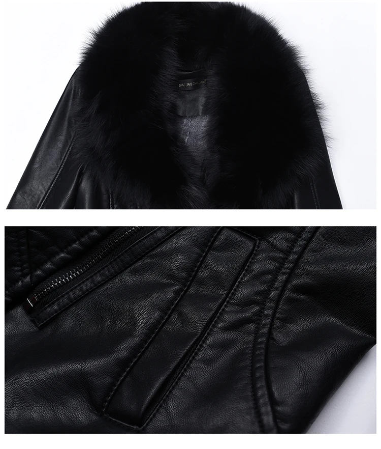 Pu Leather Women Plus Velvet Thickening Long Section Winter Fashion New Large Fur Collar Warm Leather Jacket Tide HHH00163