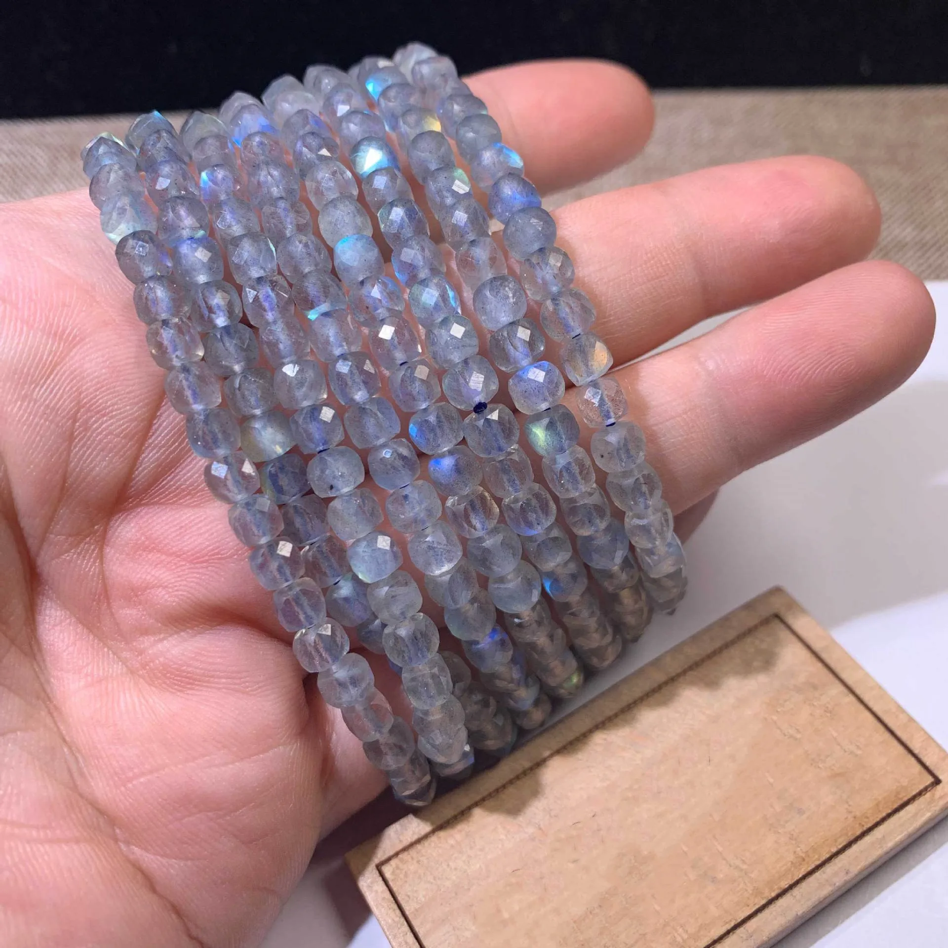 

Natural stone labradorite moonstone faceted square bead bracelet for men and women Lucky Energy Crystal Gem Healing Bracelet