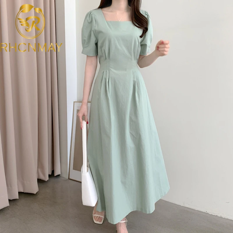 

Korea Elegant Dress Women 2021 Summer Solid Party Dresses Back Bow Bandage Ladies Long Dress Vestidos Robe Femme