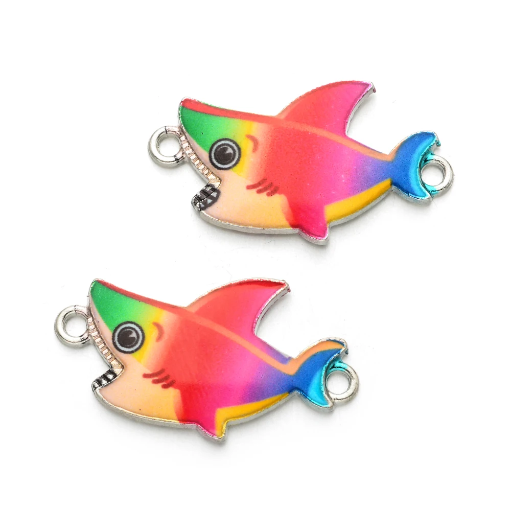 

10PCS Mix Enamel Cartoon Colorful Shark Connector Charm Fit Bracelets DIY Jewelry Making Pendant Oil Drop Charms Women