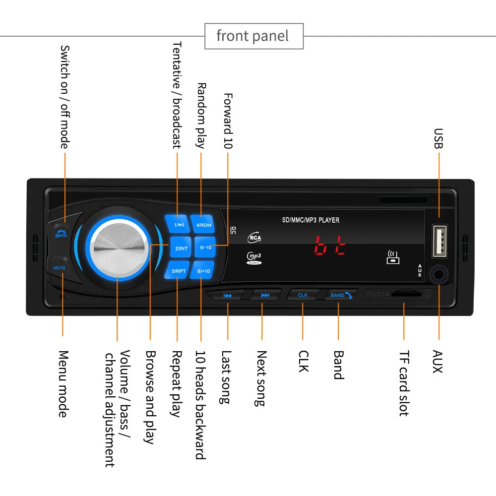 Kebidu 1 Din Bluetooth автомобильный стерео MP3 плеер Handsfree 12V автомобильное радио в-тире