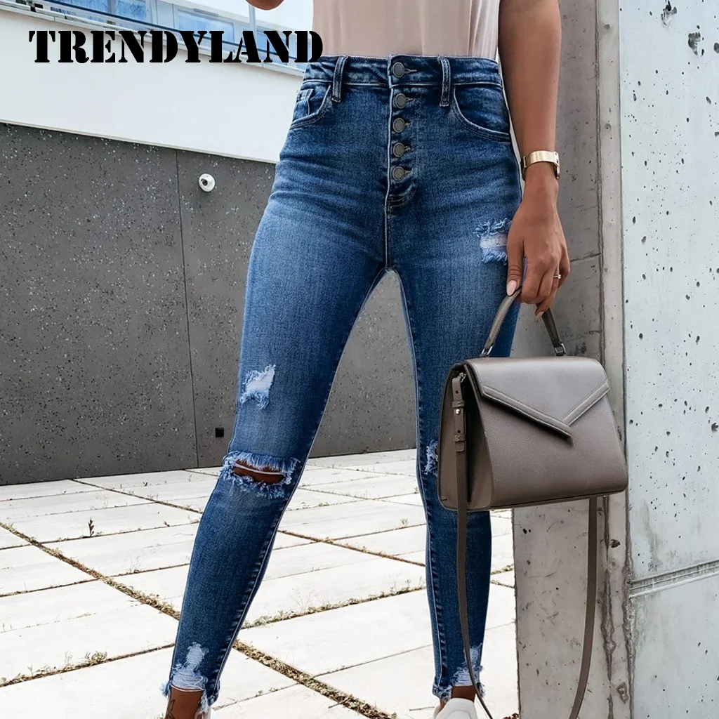 

Винтажное жемчужное ожерелье в виде виноградных грудью узкие повседневные джинсы женские отверстие джинсы с высокой талией, эластичные бр...