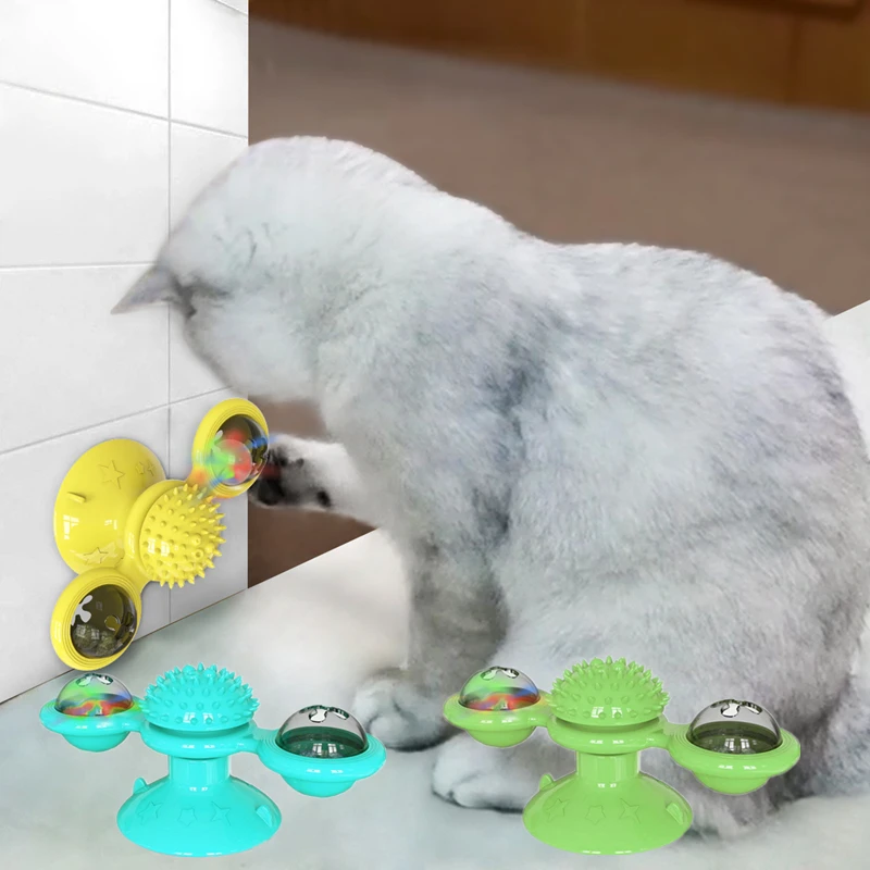 

Pet Cat Toys Interactive Puzzle Training Turntable Windmill Ball Massage Suction Cup Catnip Amusement Cat Supplies