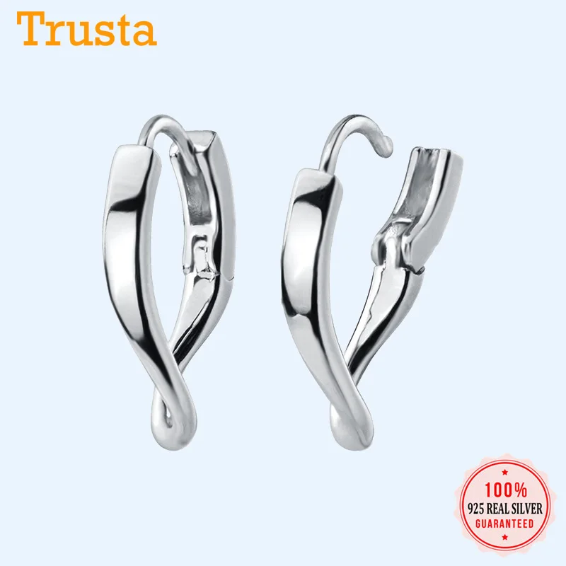 Trusta Genuine 100% 925 Solid Sterling Silver Geometric Irregularity Hoop Earring For Men/Women Girl Teen Gift Jewelry DS1768 | Украшения и