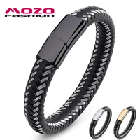 fashion bangle men steel wire leather braided rope black chain stainless steel bracelet for women gift