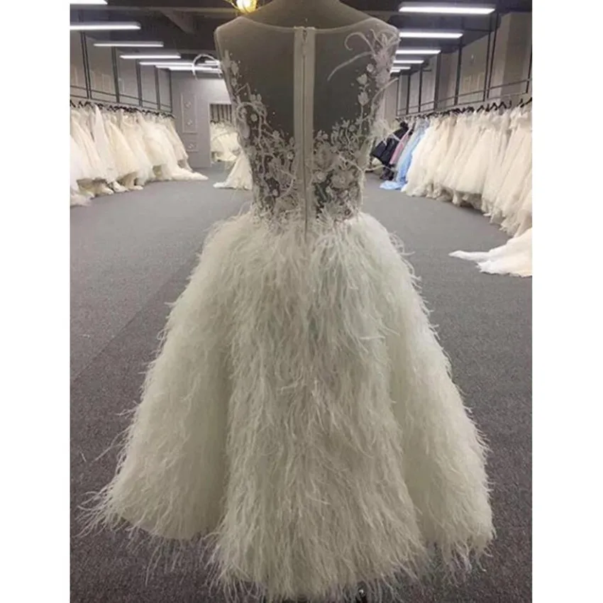 Luxury Saudi Arabic White Feather Prom Dresses 2020 Illusion Tutu 3D Flower Prom Gowns Ankle Length Formal Dress Vestidos Longo