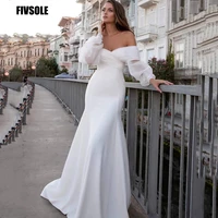 fivsole satin mermaid wedding dresses long fuff sleeve sexy organza beach bride dresses off the shoulder boho bridal gowns 2021