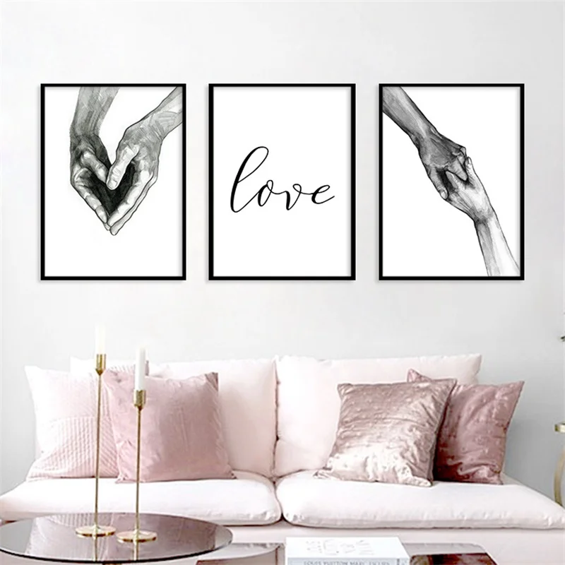 Modern Canvas Painting Sketch Hold Hands Making Heart Nordic Poster Prints Wall Pictures Decor for Friendship and Love | Дом и сад