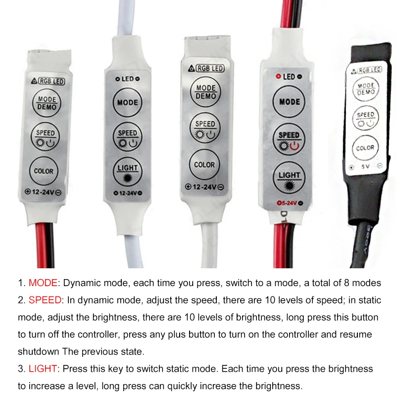 DC 5V-12V-24V 3Key Мини светодиодный RGB контроллер с одиночным Цвет диммер драйвер для