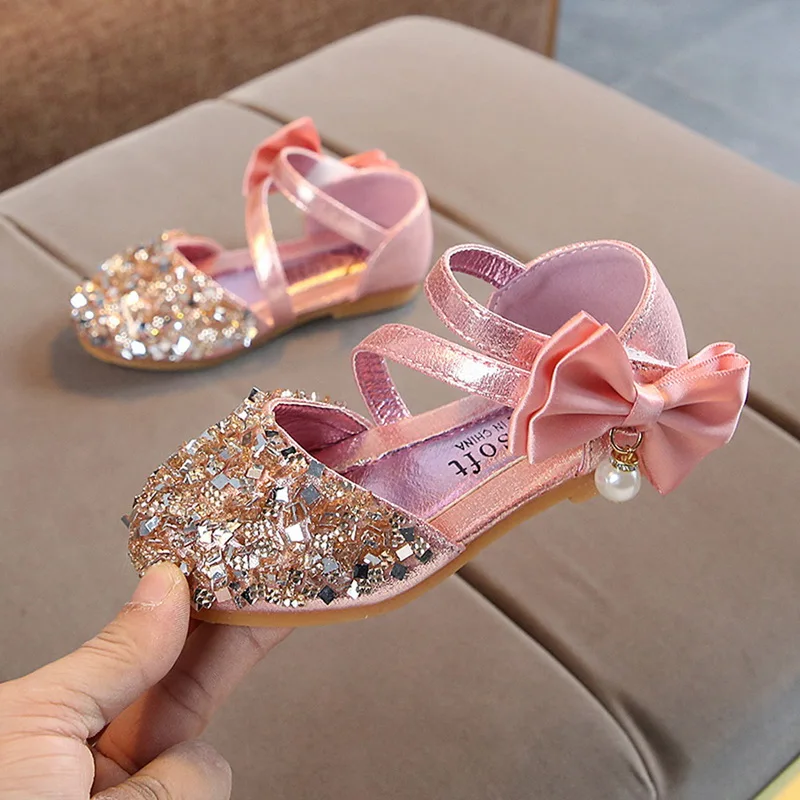 CYSINCOS/детская обувь для маленьких девочек с блестками и бантом модельные туфли