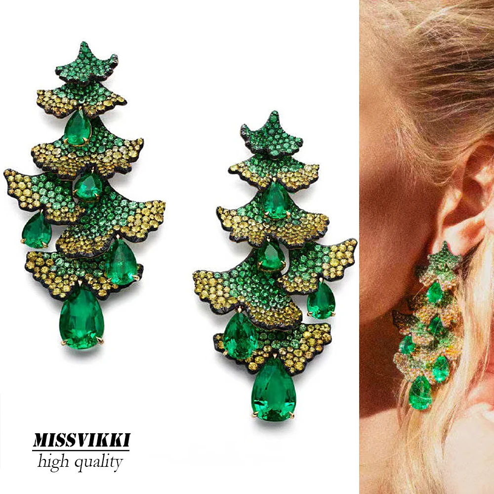 

Missvikki Luxury Personality Noble Christmas tree Shiny Earrings Jewelry Female Decoration Drop Earring boucle d'oreille 2020