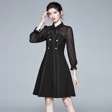 2021 Summer Womens Dresses Sexy Dress Pearl Vintage Mesh Long Shoulder Sleeve Mini Dress Dark Street Grunge Black Party Dress