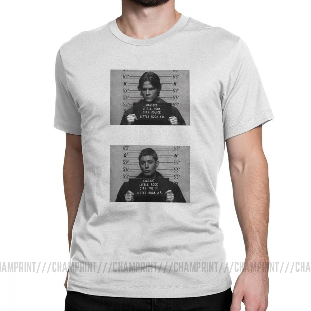 Сверхъестественная футболка Mugshot's Spn Brothers Angel Футболка мужская размера плюс одежда сумасшедшая футболка с круглым вырезом очищенный хлопок - Цвет: Белый