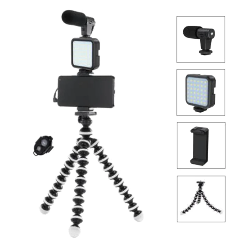 

Профессиональный комплект для видеозаписи, совместимый с телефонами Android Ios, светодиодный светильник, микрофон, штатив, крепление-подставка...