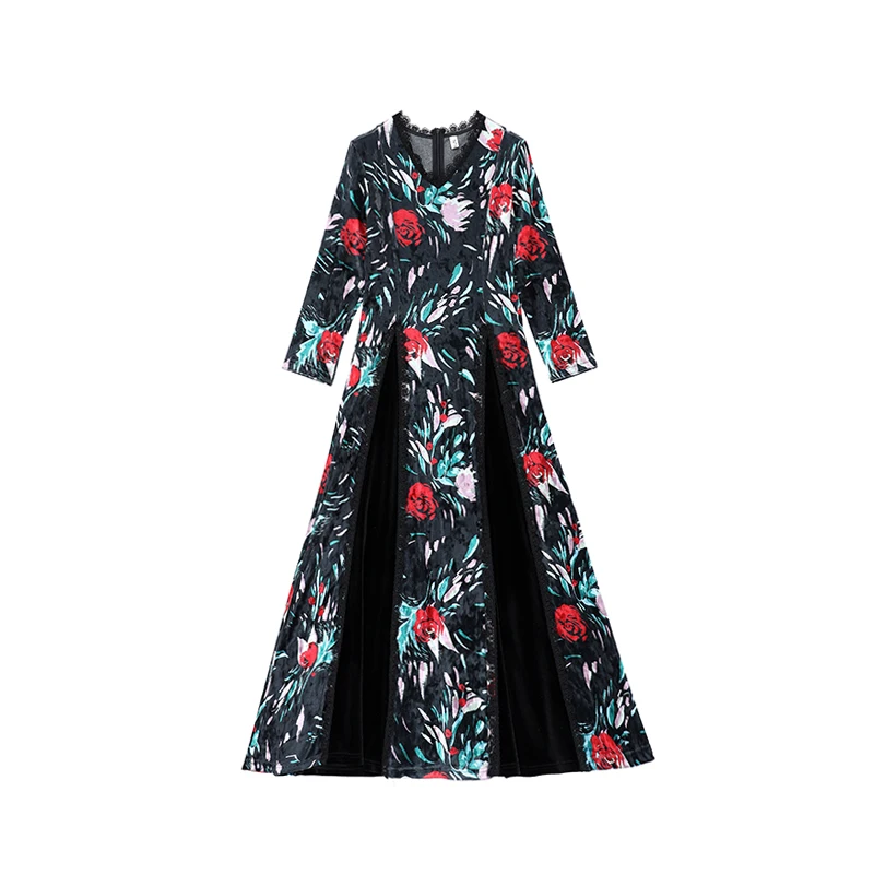 

Цветочный Принт Vestidos платье в богемном стиле женские Разделение одежды размера плюс платье Сращивание халат Longue Femme Роскошная Осенняя женс...