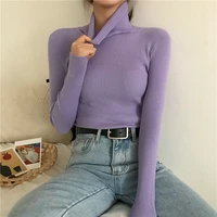 turtleneck pullovers sweaters women 2021 autumn winter primer shirt long sleeve short slim fit tight jumper tops solid