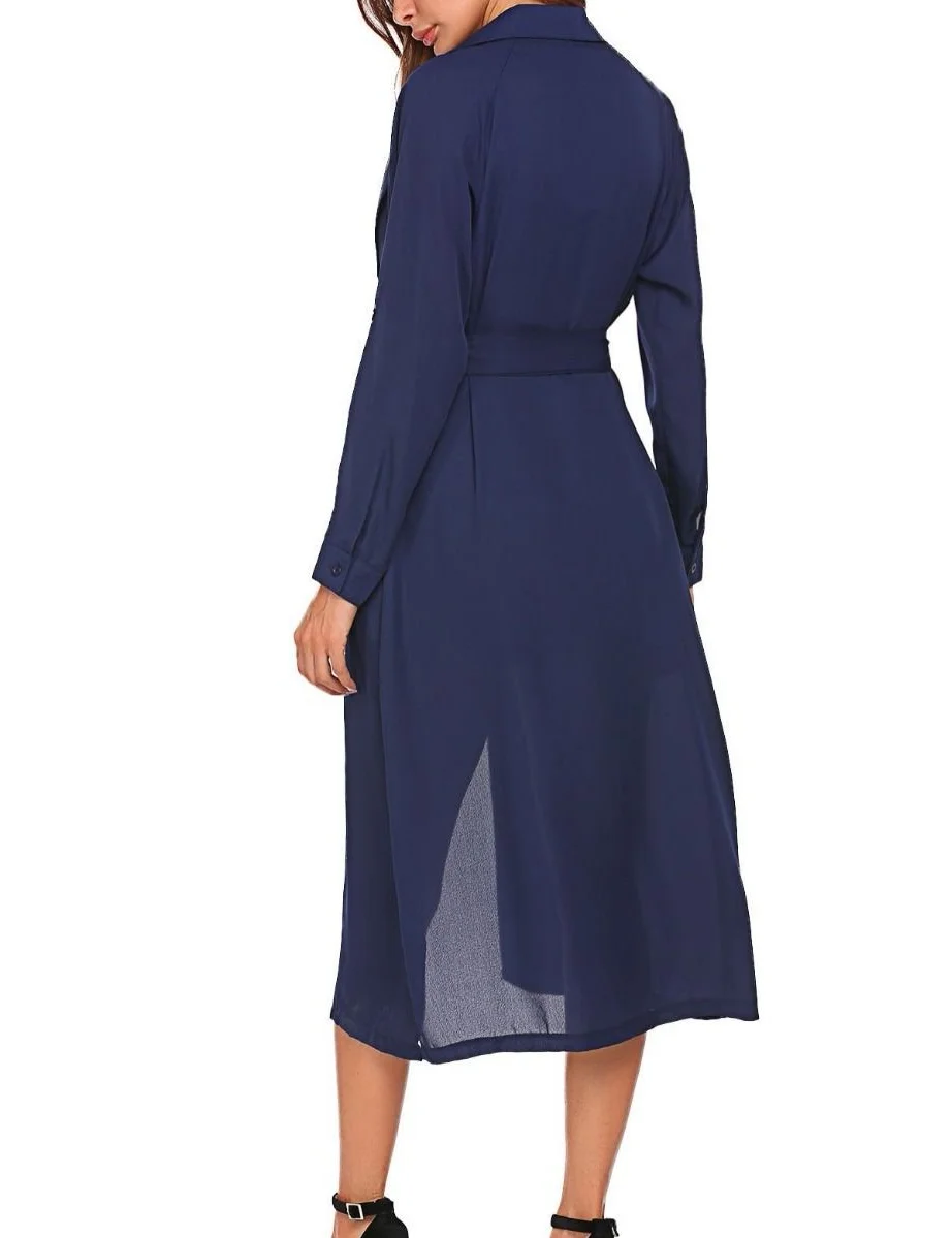 

Fashion Casual Women Chiffon Trench Coat Ladies Long Length Trench Sashes Belt Chiffon Solid Slim Ankle-Length Women Trench