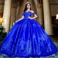 royal blue quinceanera dresses lace applique beaded sweetheart vestido 15 anos formal sweet 16 prom satin party gowns