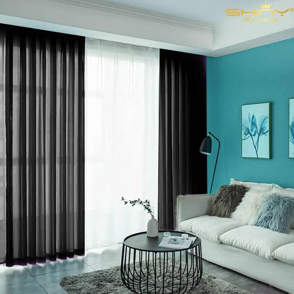 Черный фон занавеска Тюль 29x108 дюймов прозрачные Занавески s для гостиной 2 панели