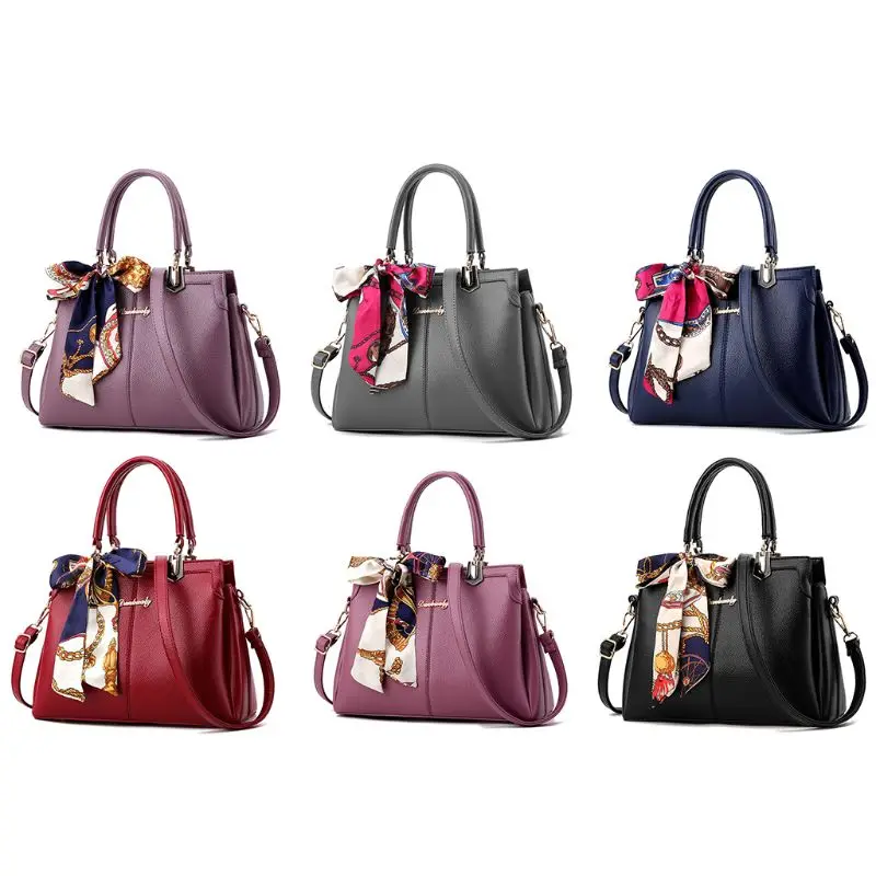 

Women Leather Handbag Messenger Shoulder Top Handle Bag Lady Scarf Bowknot Tote Purse Crossbody Satchel M6CC