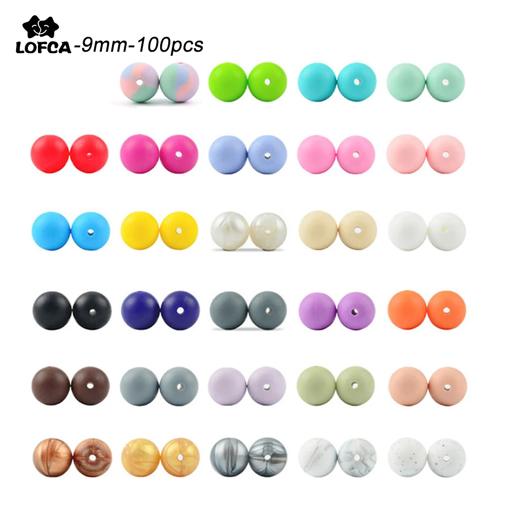 Cuentas de silicona sin BPA para chupete, cuentas sueltas de silicona de 9MM para mordedor seguro, accesorio para collar de cuentas redondas DIY-0
