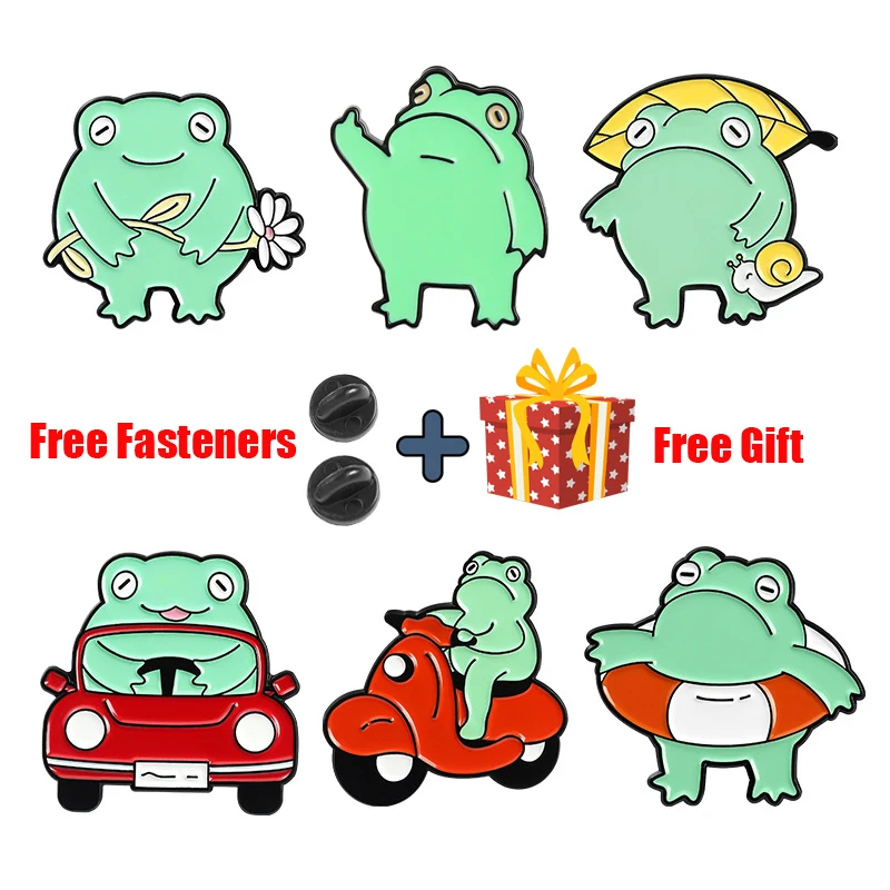

Cute Funny Frog Enamel Pin Set Custom Cartoon Froggy Brooch Lapel Animal Badge Pin Bag Jewelry Gift for Friends Free Fasteners