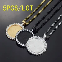 5pcslot blank necklace 25mm round rhinestone pendant necklace base diy blank necklace pendant diy necklace jewelry finding