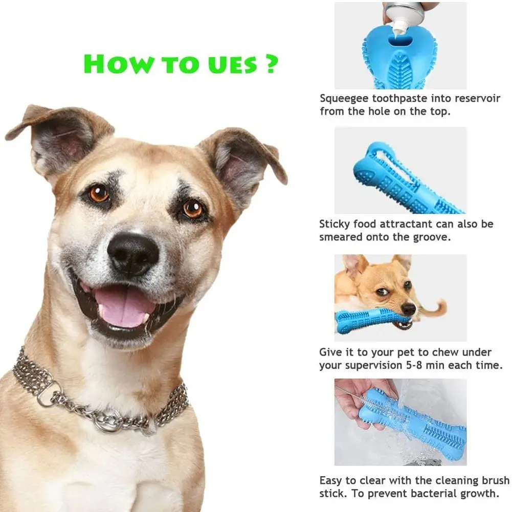 

Dog Puppy Toothbrush Rubber Dog Toy Molar Tooth Stick Chew Pet Toys Teeth Cleaning Nontoxic Natural Dental Care For S/M Size Dog