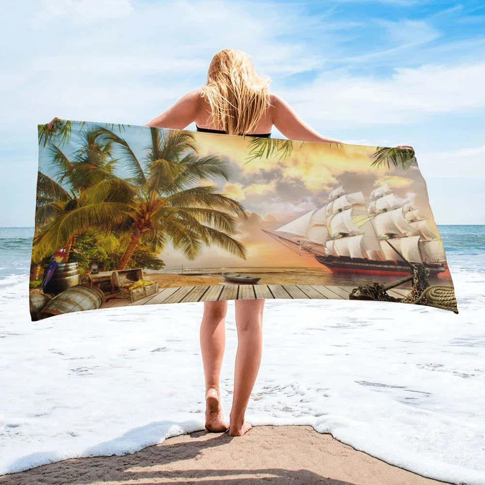 Tropical Arbor Pirate Ship Plank Beach Towel Luxury Quick-dry Microfiber Bath Towels Yoga Mat Sport Swimming | Дом и сад