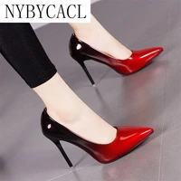gradient color pointed toe shallow 10cm high heels pumps women shoes2020 office mixed colors thin heels rubber sole ladies shoes
