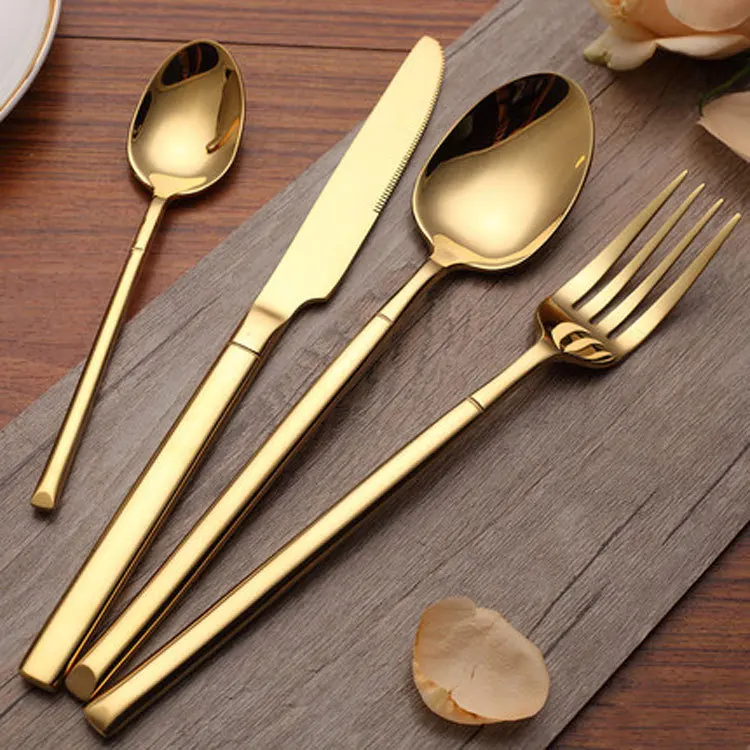 

Western cutlery steak cutlery tea spoon chopsticks 304 stainless steel mirror gold plated titanium tableware set of three