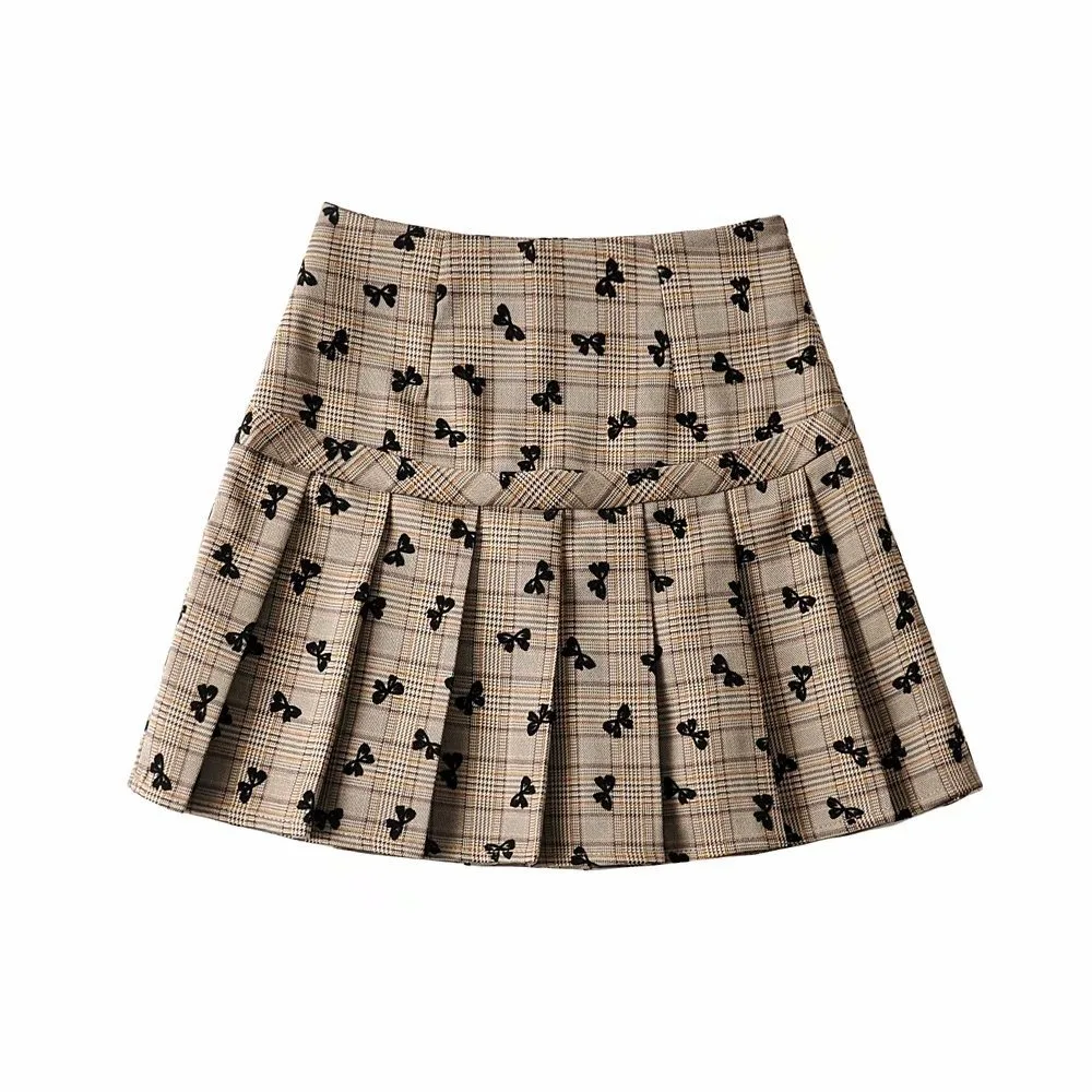 

Skirts Women 2021ins Flocking Plaid High Waist Pleated Skirt Skirt Skirt 2021 Summer New European and American Women's Clothing