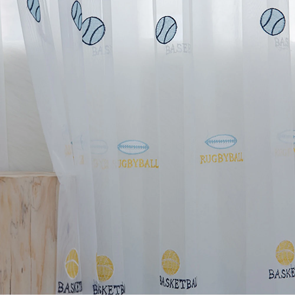 Мультяшный футбол занавеска из тюли с вышивкой для детей мальчиков спальня