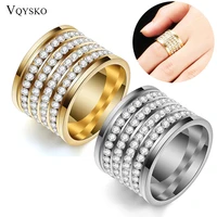 fashion shining full 4 row crystal rhinestone jewelry ring gold color stainless steel couple wedding rings for men and women