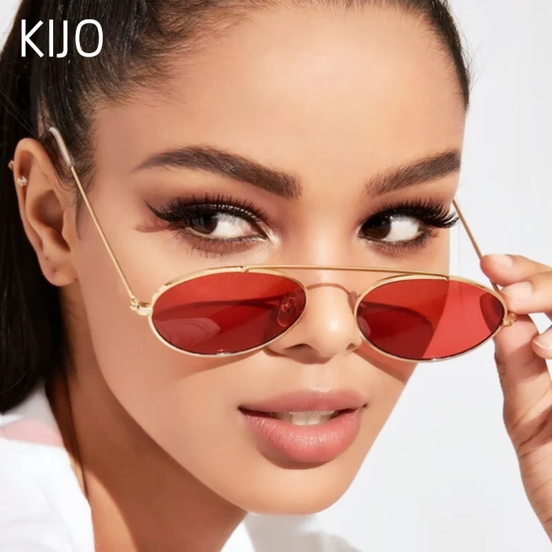 

2020 latest fashion retro metal round sunglasses ladies trumpet retro brand red orange pink transparent glasses ladies shading