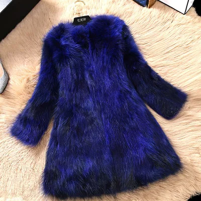 RoyalBlue 75CM LEDEDAZ натуральный мех лисы пальто X-Long тонкая женская зимняя куртка и пальто роскошный природный натуральный мех пальто плюс размер лисий мех жилет - Цвет: RoyalBlue 75CM