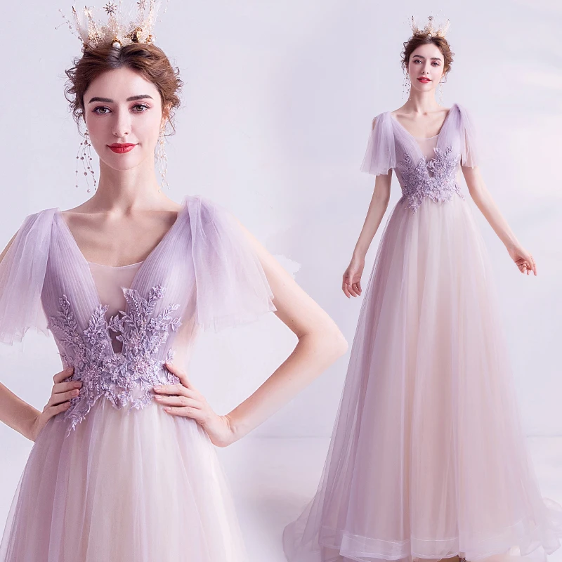 

Sequined Tulle Gowns For Prom 2021 Elegant V-neck A-line Long Evening Dresses Luxury Special Occasion Dresses Plus Size